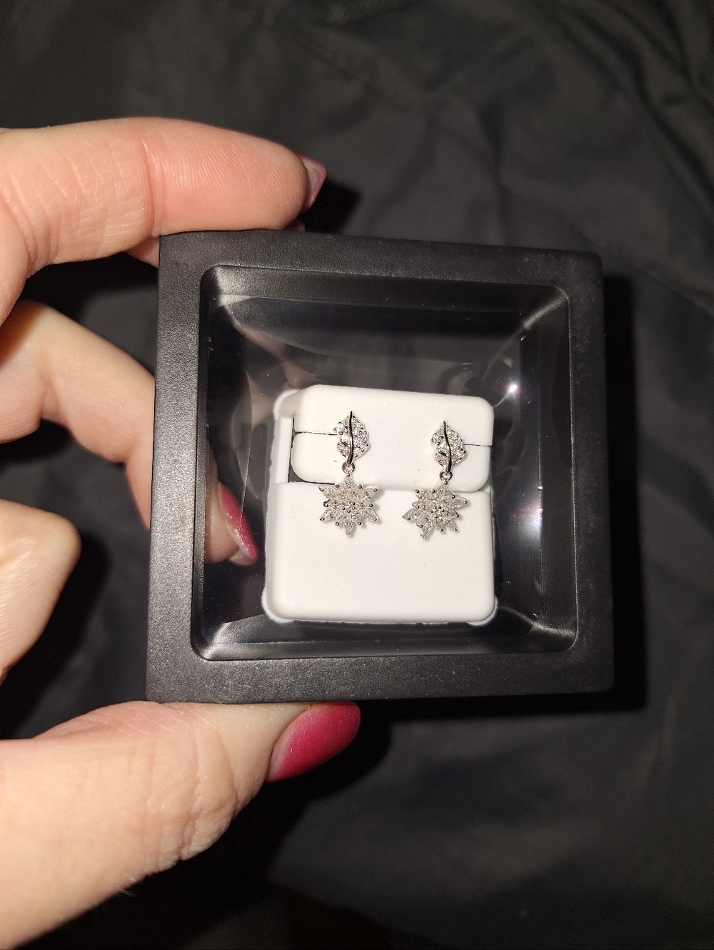 Silver-Tone Snowflake Drop Earrings 925 Silver - Picture 3 of 5